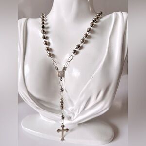 Vintage Rosary Beads Necklace Real 925 Sterling Silve